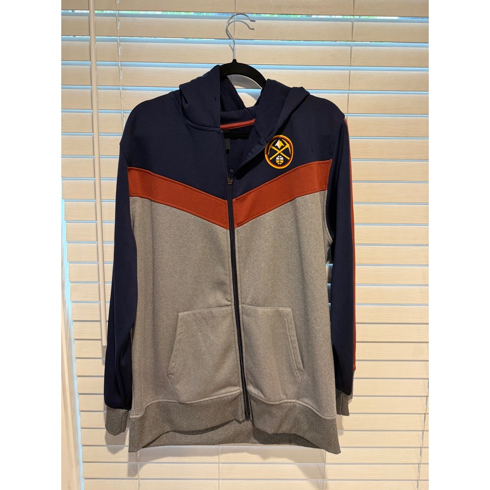 NBA Denver Nuggets Mens Large Full Zip Colorblock Hoodie Navy Blue Red Gray